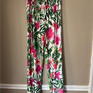 West Loop Tropical Wide Leg Pants in Green and Pink
